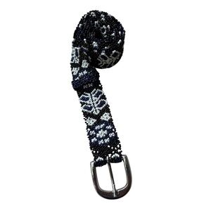 Beaded Black and White Belt with Silver Buckle